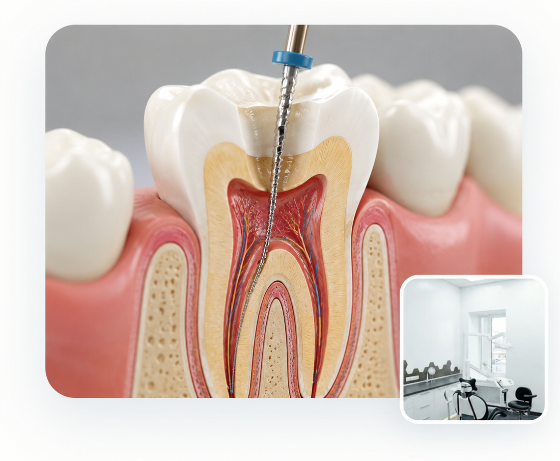 Root canal treatment cross-section at Dazzle Dental Studio, Melakottaiyur